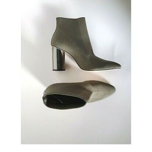 Zara Green Fabric Metallic Heel Ankle Boots